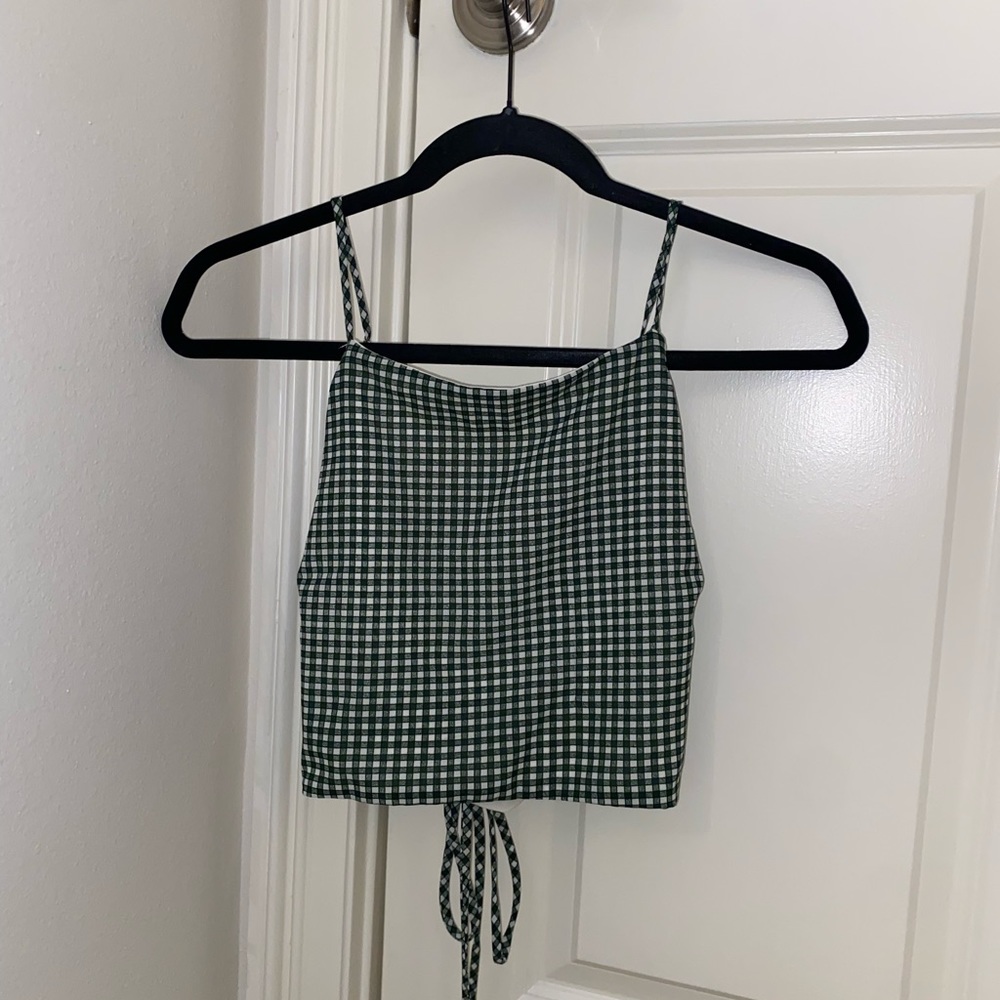 Emory Park green and white gingham crop top with open back size S (fits XS)
